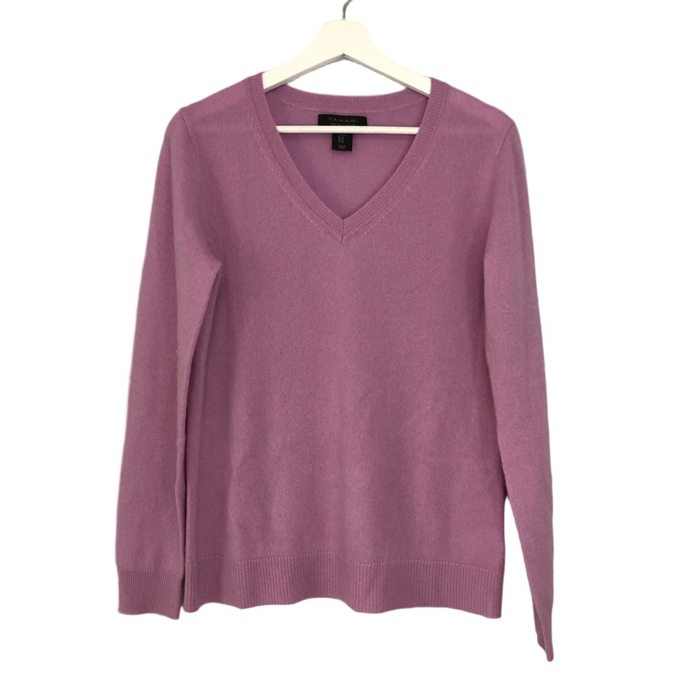 Tahari Pink Cashmere V Neck Sweater Medium